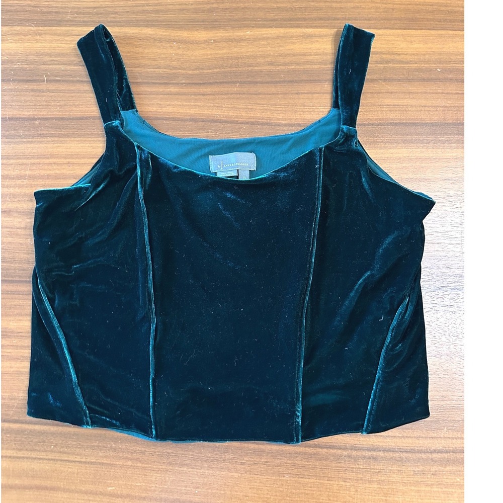 Anthropologie Green Velvet Corset Top XL Stretch Castle Renfair Festival Goth - Picture 2 of 8